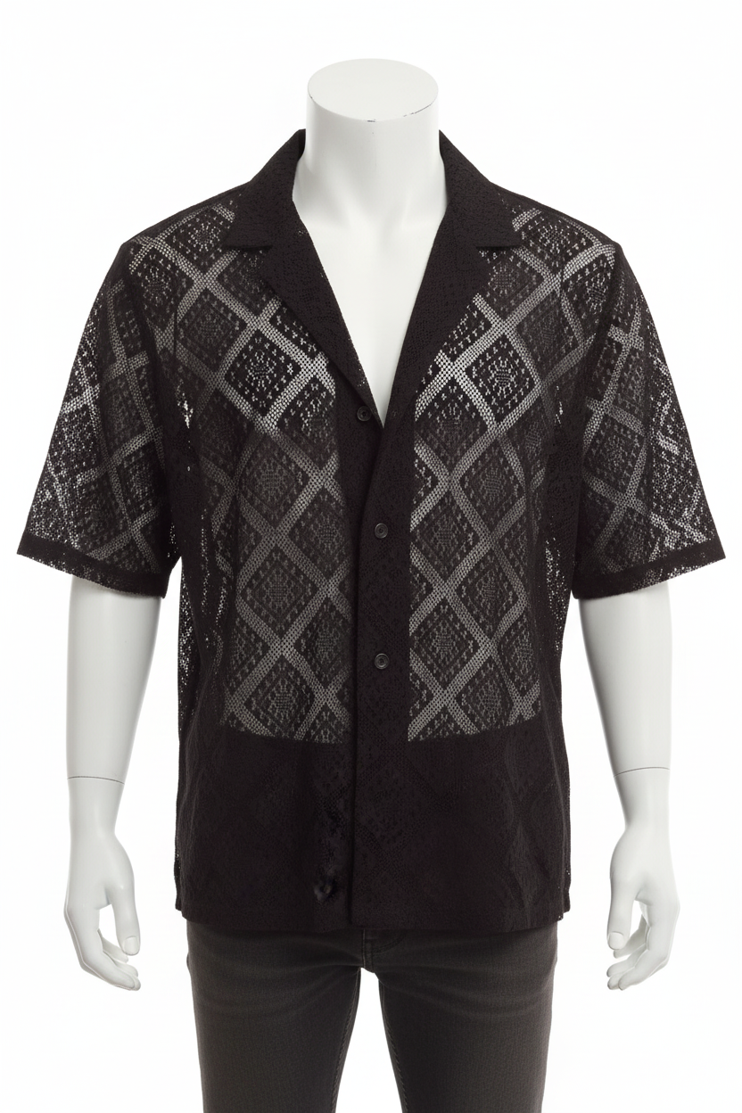 Dark brown lace shirt on mannequin