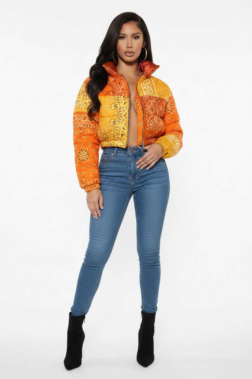 Veste Puffer Paisley Orange