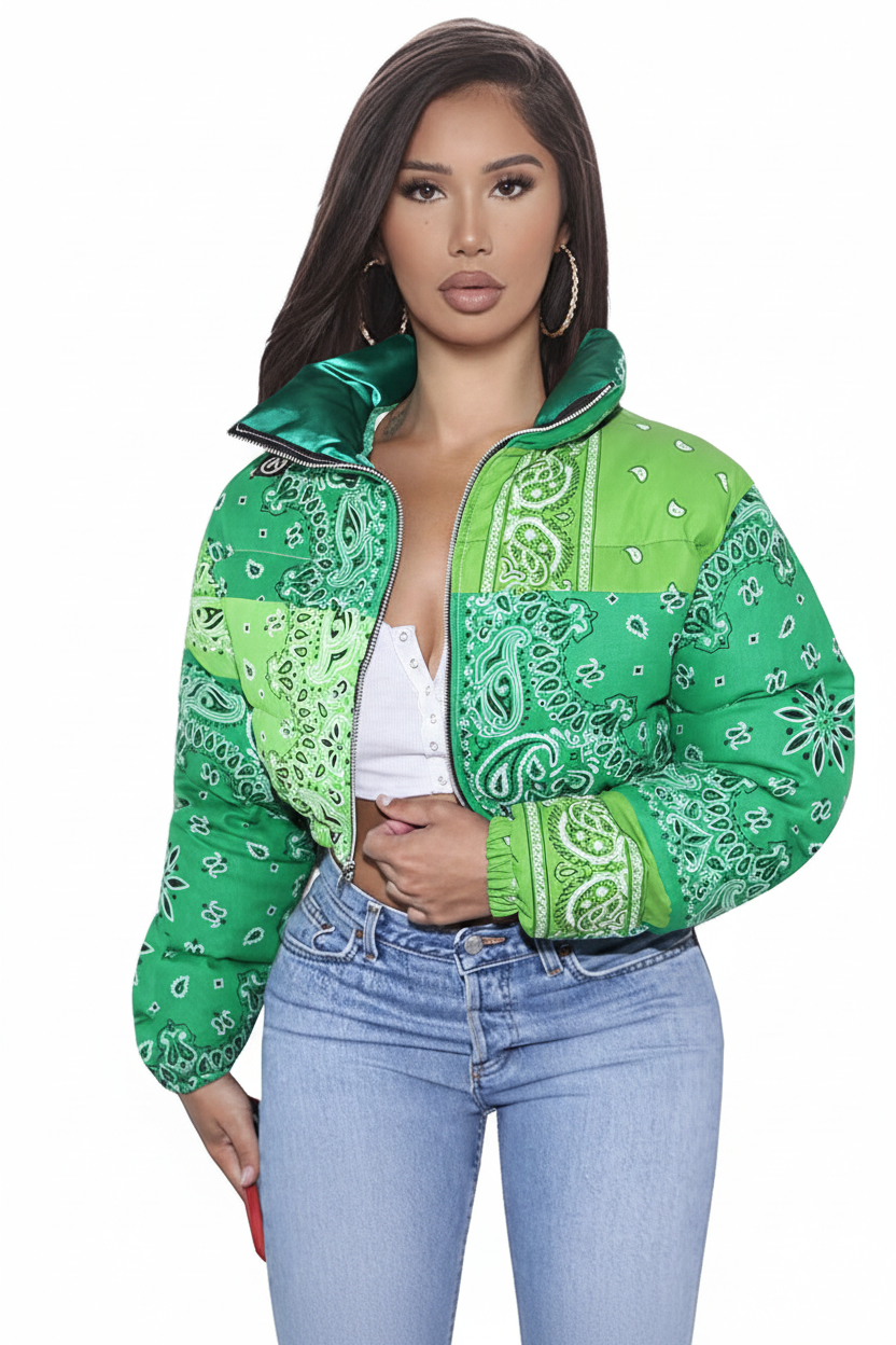 Veste Puffer Paisley Verte
